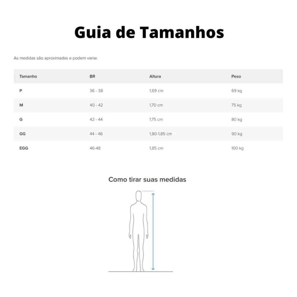 Tabela de medidas — Jaqueta De Couro Masculina Slim Resistente